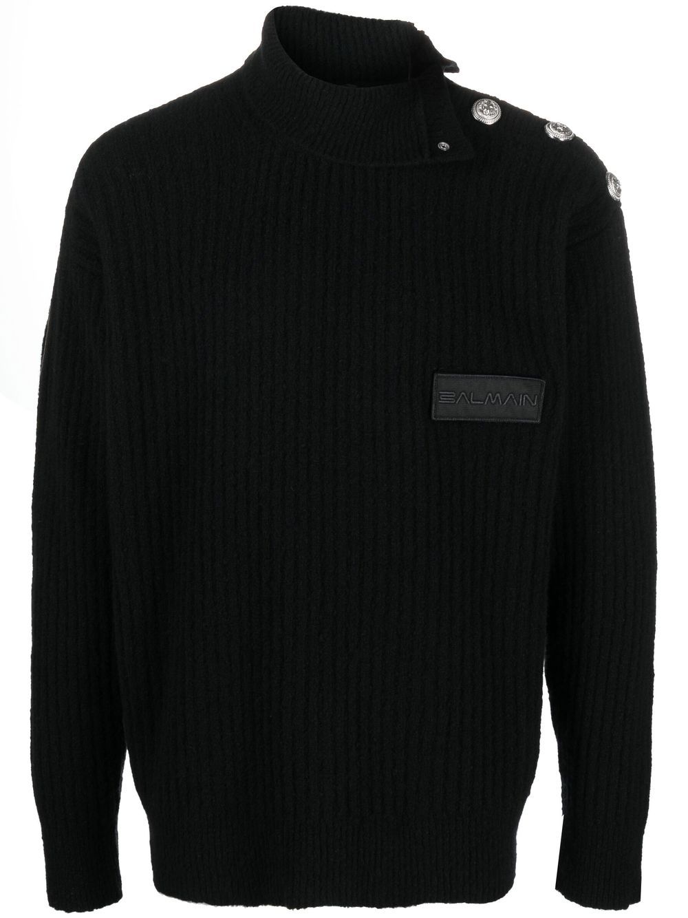 Balmain Rollkragenpullover mit Logo-Patch - Schwarz von Balmain