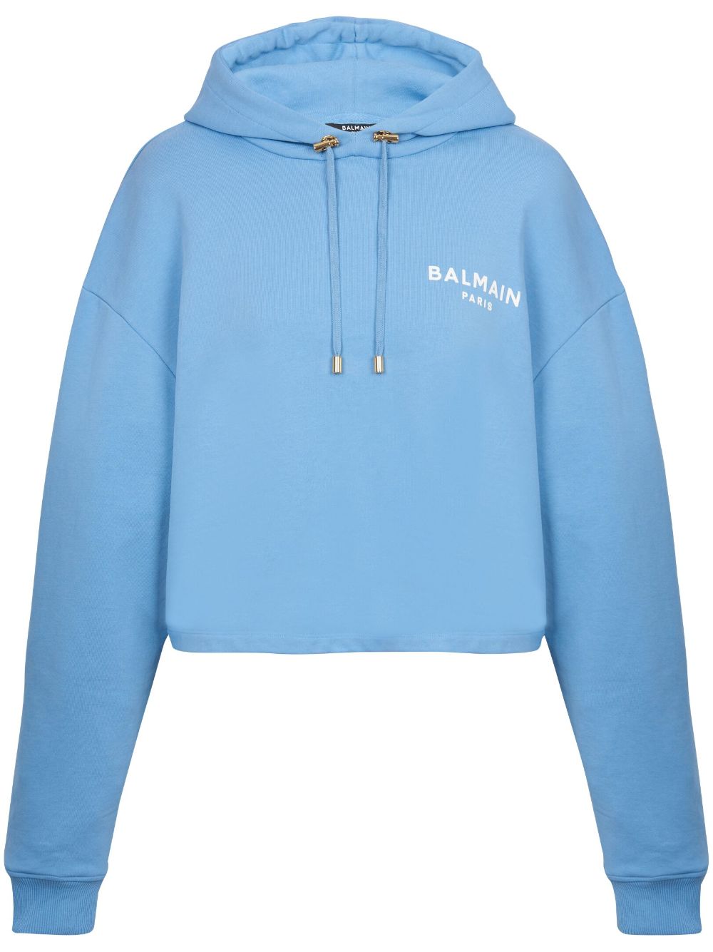 Balmain Cropped-Hoodie mit beflocktem Logo - Blau von Balmain