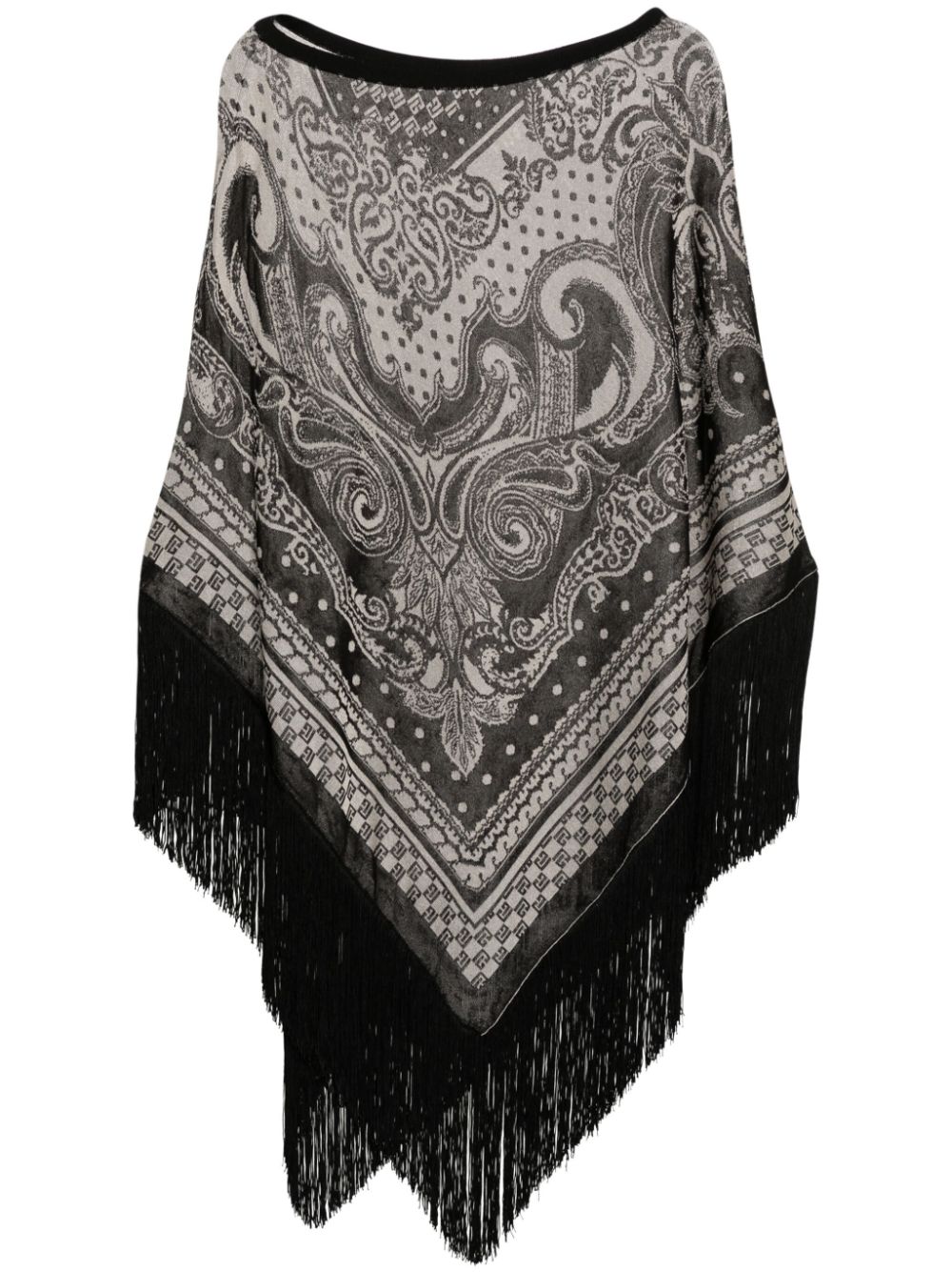 Balmain Jacquard-Poncho mit Fransen - Schwarz von Balmain