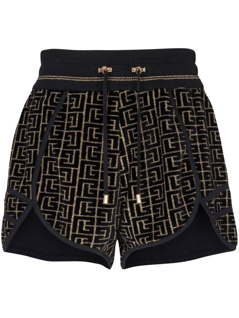 Balmain Laufshorts mit Monogrammmuster - Schwarz von Balmain