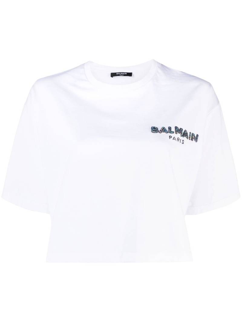 Balmain Cropped-T-Shirt mit Logo-Print - Weiß von Balmain