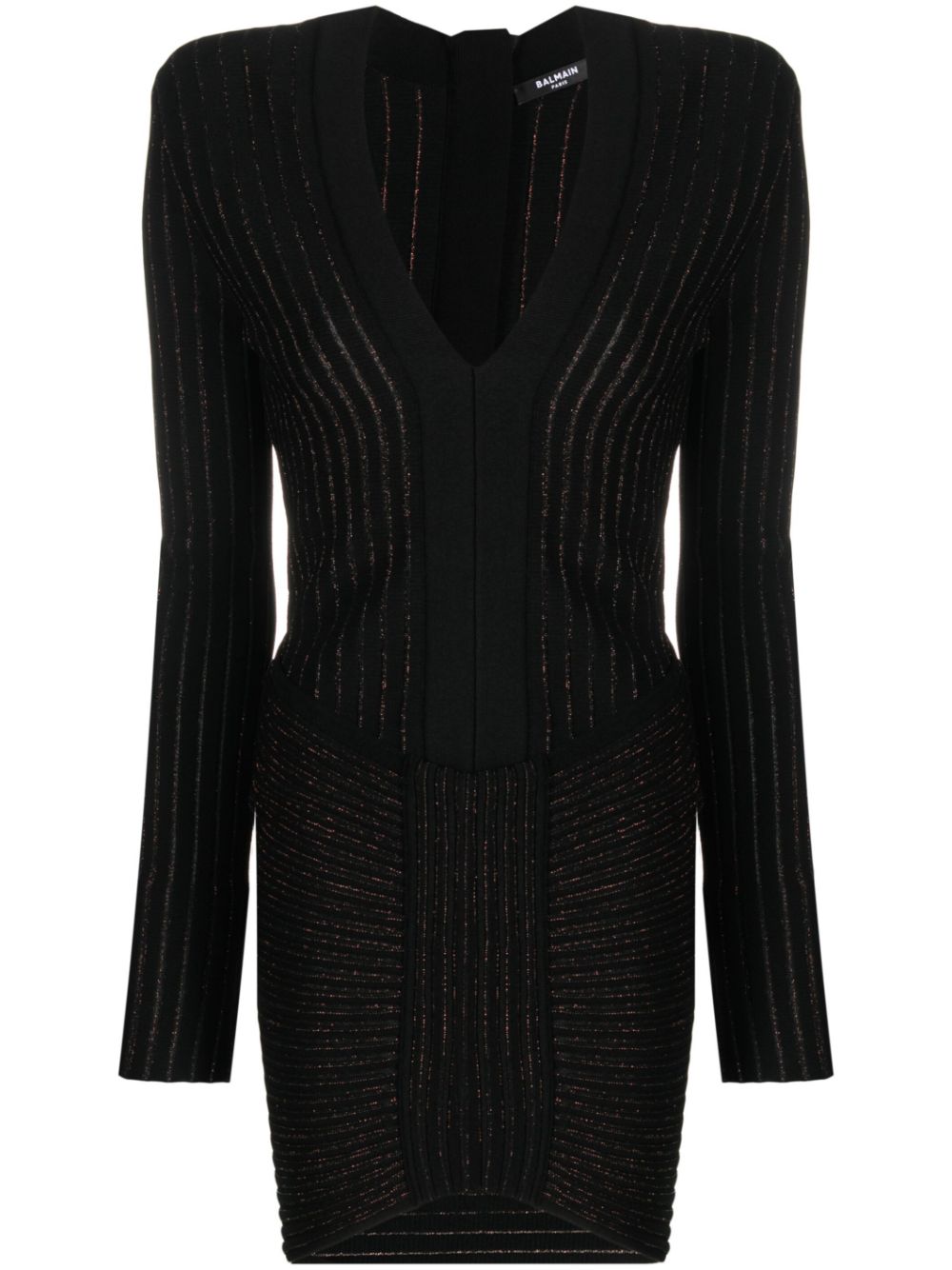 Balmain Geripptes Kleid mit V-Ausschnitt - Schwarz von Balmain