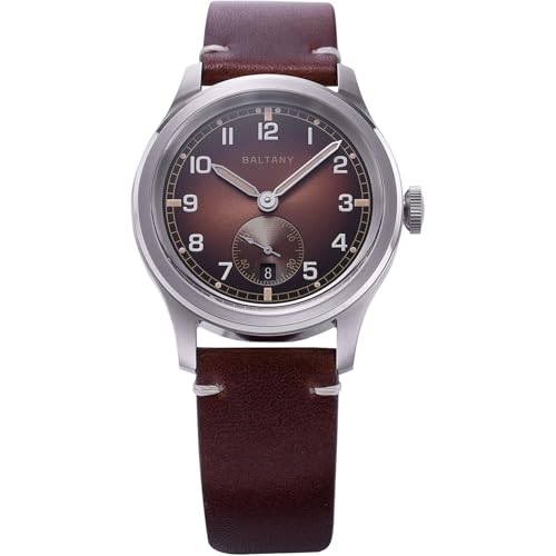 Baltany S2081 WW2 Uhr für Herren mit Kleiner Sekunde Herren Felduhr mit Datumsfunktion (braunes Zifferblatt) von Baltany