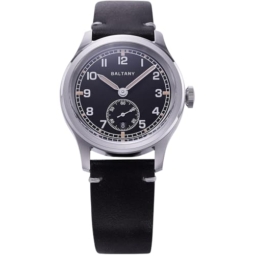 Baltany S2081 WW2 Uhr für Herren mit Kleiner Sekunde Herren Felduhr mit Datumsfunktion (schwarzes Zifferblatt) von Baltany