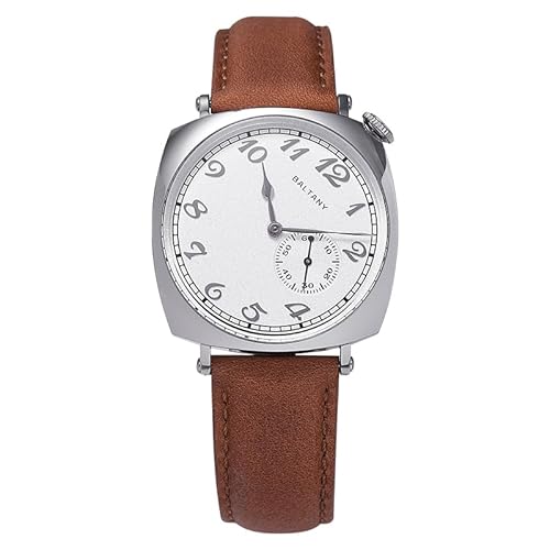 Baltany S4046 Herren-Automatic-Uhr, Polstergehäuse mit Saphirglas-Kuppel, VC 1921 Vintage-Uhr (Weißes Zifferblatt, silbernes Gehäuse) von Baltany
