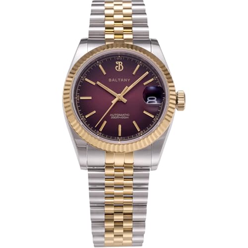 Baltany S4084 Herren-Armbanduhr mit NH35-Uhrwerk, Retro, 36 mm, automatische Armbanduhr mit geriffelter Lünette, Burgunderrotes Zifferblatt Baltany S4084 Herren-Armbanduhr mit NH35-Uhrwerk, Retro, 36 mm, automatische Armbanduhr mit geriffelter Lünette, Burgunderrotes Zifferblatt von Baltany