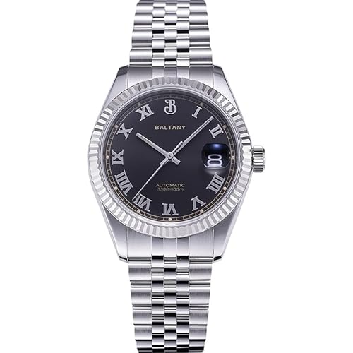 Baltany S4094 39 mm Automatikuhren mit römischen Ziffern, mechanische NH35 Datumsuhr mit angewendeten Stundenmarkierungen, Silbernes Gehäuse, schwarzes Zifferblatt Baltany S4094 39 mm Automatikuhren mit römischen Ziffern, mechanische NH35 Datumsuhr mit angewendeten Stundenmarkierungen, Silbernes Gehäuse, schwarzes Zifferblatt von Baltany