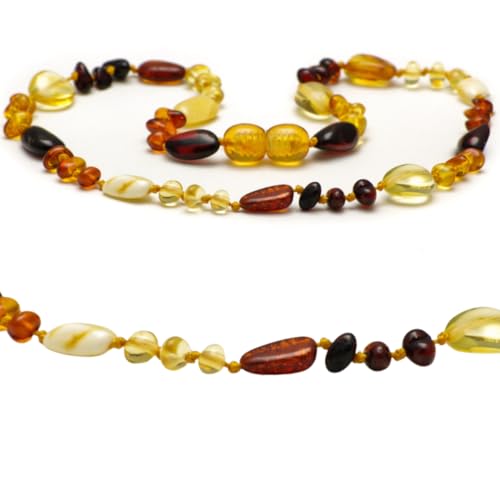 Bernsteinkette Handgefertigt – Echter Naturbernstein Schmuck für Damen, Herren & Teenager – Unisex Kette, Ostsee Bernstein, Geschenkidee, Glücksbringer, Edelsteinkette (Multicolor Glanz, 29 CM) von Baltic Secret Selected Baltic Amber