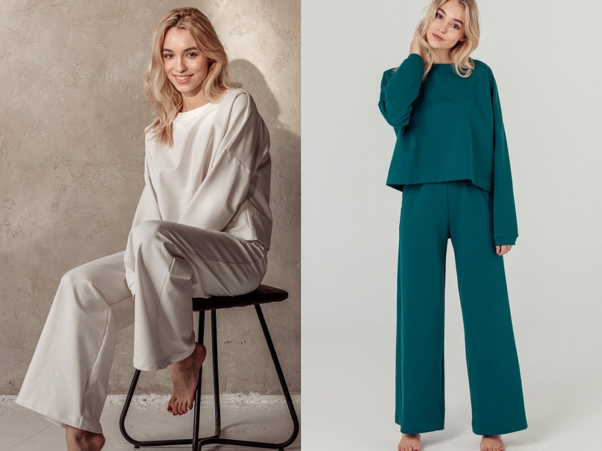 Lea Damen Bio-Baumwolle Set Palazzo Hose Und Hemd Hauskleidung Outdoor Wear Lounge Pyjama Schlafabnutzung von BalticBloom