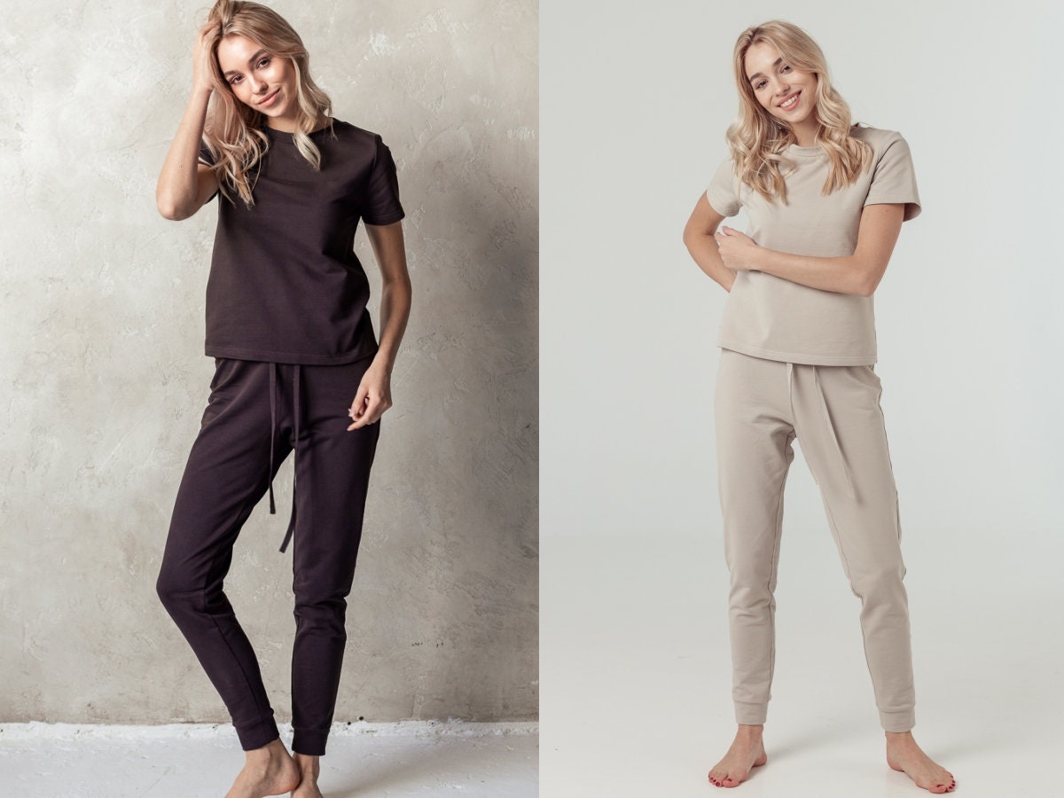 Sade Set Aus Bio-Baumwolle Für Damen Hose Und Shirt Hauskleidung Outdoor Wear Lounge Pyjama Nachtwäsche von BalticBloom