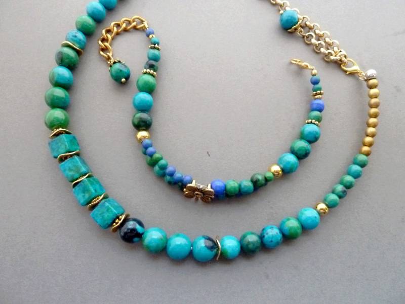 Blau Grün Chrysokoll Armband Türkis Smaragd Schmuck Edelstein Weihnachten Frau Geschenk Für Tochter Geburtstag von BalticSummerJewelry