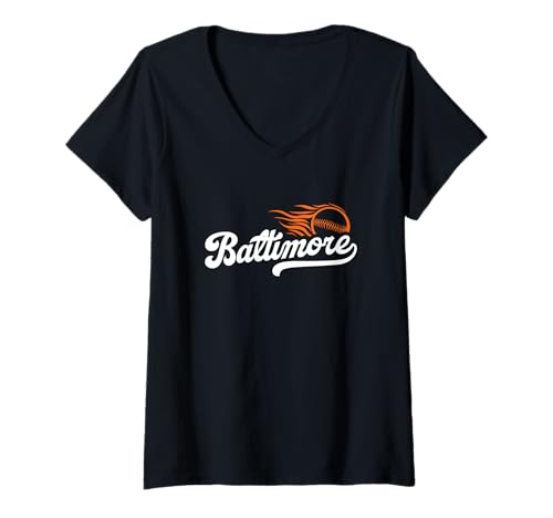 Damen Baseball-Liebhaber im Vintage-Look im minimalistischen Retro-Look T-Shirt mit V-Ausschnitt Damen Baseball-Liebhaber im Vintage-Look im minimalistischen Retro-Look T-Shirt mit V-Ausschnitt von Baltimore Baseball Lovers