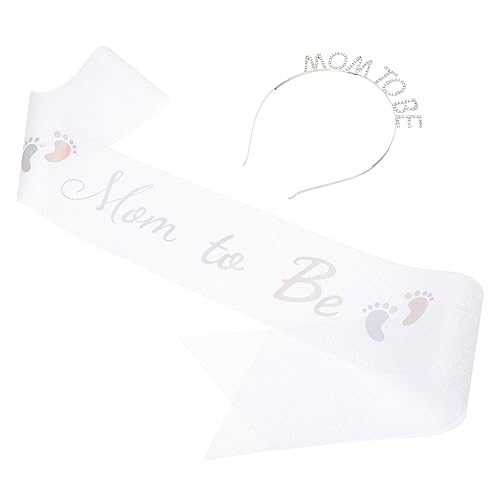 Baluue 1satz Mom to Be Schärpe Mit -haarreif Shower Dekoration Einstellbare Mutter-maternity- Teiliges Set Weiß Für Werdende Mütter von Baluue