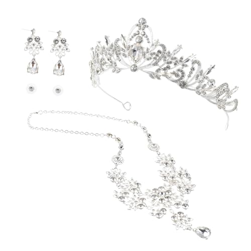 Baluue 1 Satz Hochzeit Krone Ohrringe und Halskette Set für Braut Haarband Deko für Hochzeiten und Besondere Anlässe Schimmernde Perlen und Stilvolles Design von Baluue