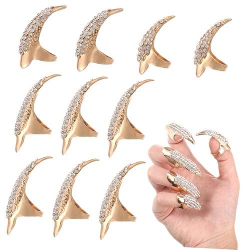 Baluue 10 Stück Teiliges Gothic Punk Claw Paw Fingerring in Metallic mit Funkelnden Strasssteinen Bequeme Cosplay-dekoration für Kostümpartys und Alltag von Baluue