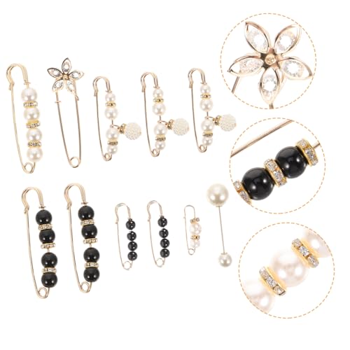 Baluue 11 Stück Teiliges Broschen button pins zum Taillieren von Hosen und Kleidern Modische Perlen brosche zum Fixieren von Kleidung Eleganter Schal Pullover clip für Damen von Baluue