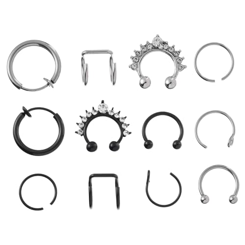 Baluue 12 Stück Teiliges C förmige Nasenringe und Ohrclips aus rostfreiem Metall Modischer Nasenpiercing Schmuck Langlebig Hautfreundlich für Damen und Herren Geeignet von Baluue