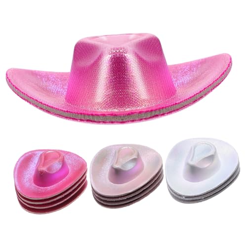 Baluue 12 Stück Teiliges Mini Cowgirl Hüte Leichte Tragbare Puppenhaus Accessoires in Weiß Rosé mit Holografischem Glanz als Süße Partydekoration und Haarschmuck von Baluue