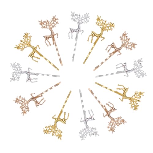 Baluue 12 Stück Teiliges Weihnachts Haarklammern aus Legierung mit Rentier Glänzend Langlebig Festhaltend für Festliche Partys und Weihnachtsfeiern Mädchen Haarschmuck von Baluue