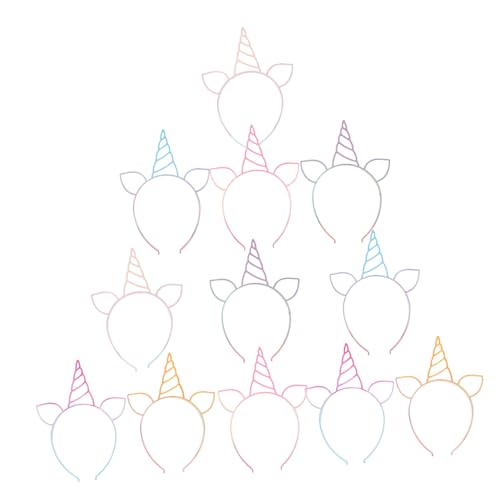 Baluue 12stücke Einhorn-haarreifen Aus Kunststoff Mit Horn Und Ohren Bunte Stirnbänder Für Frauen Geburtstag Urlaub Cosplay Party Glitzerndes Design von Baluue