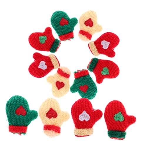 Baluue 16 Stück Teiliges Mini Strickhandschuhe Bunte DIY Weihnachtsdekorationen Handgefertigte Kleine Gestrickte Handschuhe für Puppen Festliche Bastelmaterialien in Rot Grün von Baluue