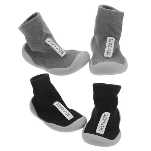 Baluue 2 Paare Sockenschuhe mit Rutschfester Sohle Atmungsaktive Weiche Krabbelschuhe für Jungen und Mädchen Leichte Lauflernschuhe für Drinnen und Draußen von Baluue