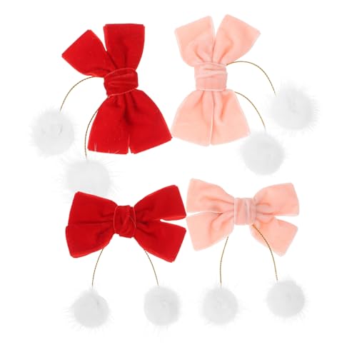 Baluue 2 Paare Weiche Samt Haarspangen mit Schleife und Flauschigem Ball Kleine Haarklammern für Frauen Leicht und Sicher Modisches Weihnachts Accessoire für Festliche Anlässe und Alltag von Baluue