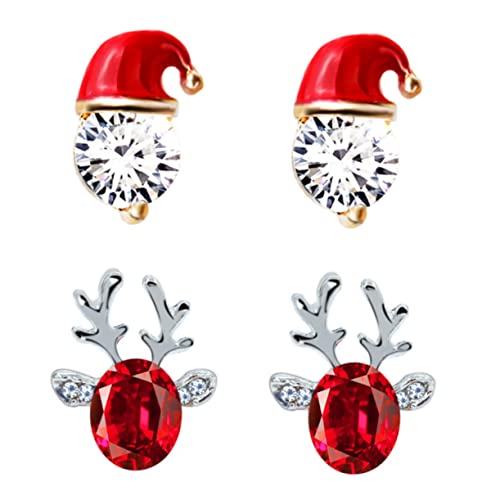 Baluue 2 Paare Weihnachts Ohrringe Ohrstecker Damen Festliche Santa Mütze Rentiergeweih Schmuck Stilvoll für Frauen Weihnachtsfeier Accessoire von Baluue