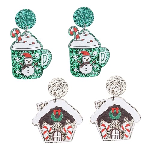 Baluue 2 Paare Weihnachtsohrringe Ohrstecker Cup Haus Design Damen Mädchen Weihnachtsdeko Schmuck Festliche Partyaccessoires und Modisch von Baluue