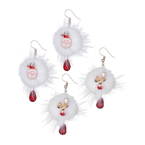 Baluue 2 Paare Weihnachtsohrringe mit und Santa Anhänger Flauschige Kugeln Bunte Emaille Ohrhänger Festlicher Schmuck für Weihnachtsfeier Damen und Mädchen von Baluue