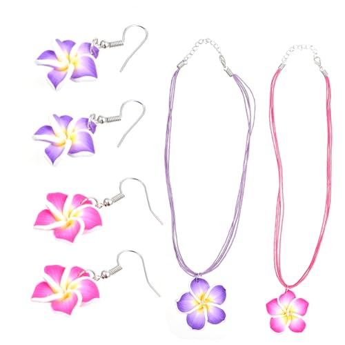 Baluue 2 Sätze Hawaii Schmuck Blütenanhänger Halskette und Ohrringe Weiße und Rosa Plumeria Blumen Langlebig Modisch für Party Strand und Alltag Geeignet für Damen Jeden Alters von Baluue