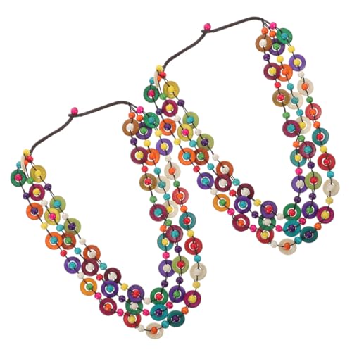 Baluue 2 Stück Boho Halsketten aus Bunten Kokosnussschalen und Holzperlen Lange Vintage Ketten für Damen Modisches Ethno Schmuckaccessoire für Alltag Party und Valentinstag von Baluue