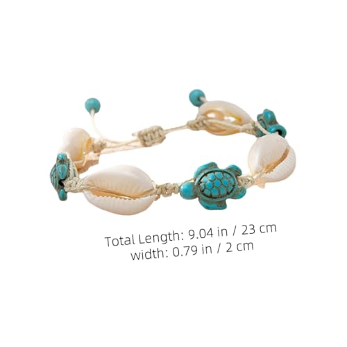 Baluue 2 Stück Boho Muschel Armband und Fußkettchen mit Schildkrötenanhänger Natürliches Sommer Strand Schmuck Accessoire Flexibel Tragbar als Armband oder Fußkette für Damen von Baluue