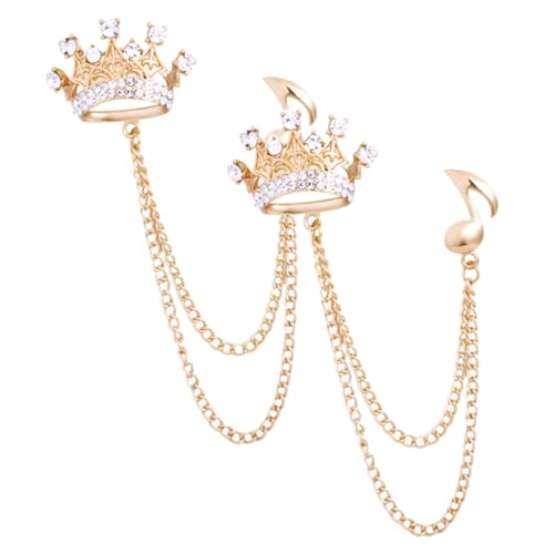 Baluue 2 Stück Broschen Anstecknadeln Kronen Noten design Goldfarbene Anzug kettenbroschen für Hemdkragen Modische Schmuckaccessoires für Männer und Damen Vielseitig für Jacken und von Baluue