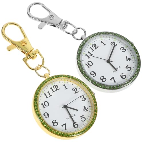 Baluue 2 Stück Clip Taschenuhr Schlüsselanhänger mit Strass Tragbare Unisex Uhr für Schnelle Zeitablesung für Halloween Geburtstage Weihnachten und von Baluue