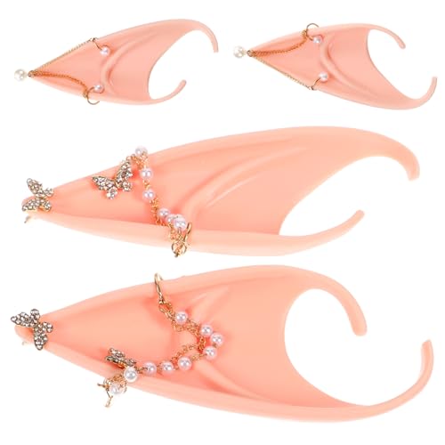 Baluue 2 Stück Cosplay Elfenohren Ohrstecker mit Zarter Perlenkette Leichte Spitze Ohrringe für Party Halloween Karneval und Kostüm Vielseitig Tragbare Maskerade Accessoires von Baluue