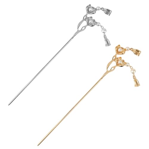 Baluue 2 Stück Damen Haarnadeln mit Perlenbesatz Metall Haarforken in Silber und Gold Sichere Legierung als Brautschmuck für Hochzeit Party und Alltag Passend für Dutt und Dickes Haar von Baluue