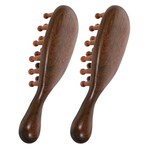 Baluue 2 Stück Holz kopfmassagekamm mit Breiten Zähnen Entspannende Kopfhautmassage Feine Zähne gegen Schuppen Ergonomischer Griff Tragbarer Kamm für Frauen für Reisen und von Baluue