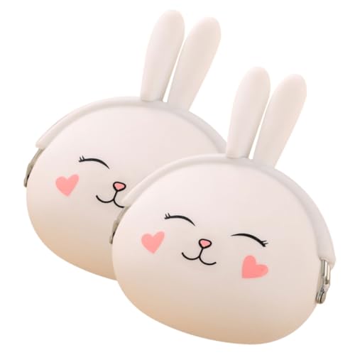 Baluue 2 Stück Silikon Kleingeldbörse mit Kleinem Kaninchen Motiv Kompakte Münztasche für Damen Weiche Kleine Geldbörse in Candy Farben für Münzen Schlüssel und Kleinigkeiten von Baluue