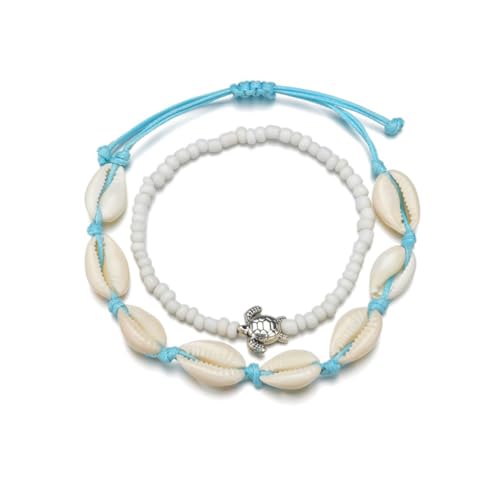 Baluue 2 Stück Teiliges Damen Vintage Muschel Perlen Schmuck Verstellbar Strapazierfähig Modische Knöchel Dekoration Weiß von Baluue