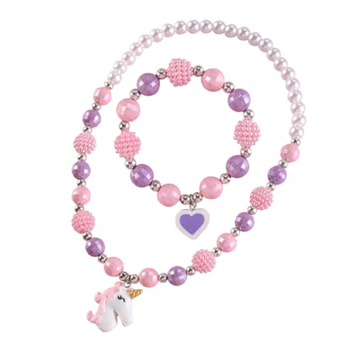 Baluue 2 Stück Teiliges Einhorn Schmuckset für Elastisches Armband und Halskette mit Einzigartigem Einhorn anhänger Modisches Dehnbares für Alltag und Besondere Anlässe von Baluue