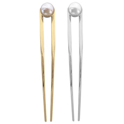 Baluue 2 Stück Teiliges Haarstäbe mit Perlen Lange U förmige Haarnadeln in Gold und Silber Elegante Updo Haarschmuck für Damen und Mädchen Leichte und Stabile Haarforken für Alltag und von Baluue