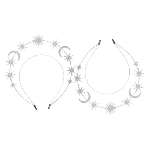 Baluue 2 Stück Teiliges Metall Haarreif mit Sechsstrahligen Sternen und Mondmotiven Stabiles Damen Stirnband Sicherer Sitz als Brautschmuck für Kostümpartys von Baluue