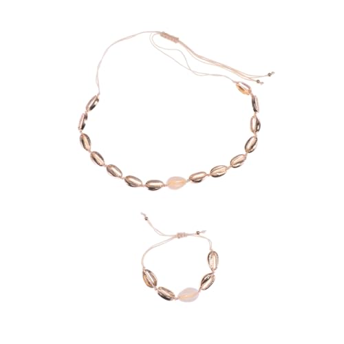Baluue 2 Stück Teiliges Muschel-schmuckset Damen Verstellbares Legierungsarmband und Halskette Vergoldet Strandstyle Beachwear Geschenk von Baluue