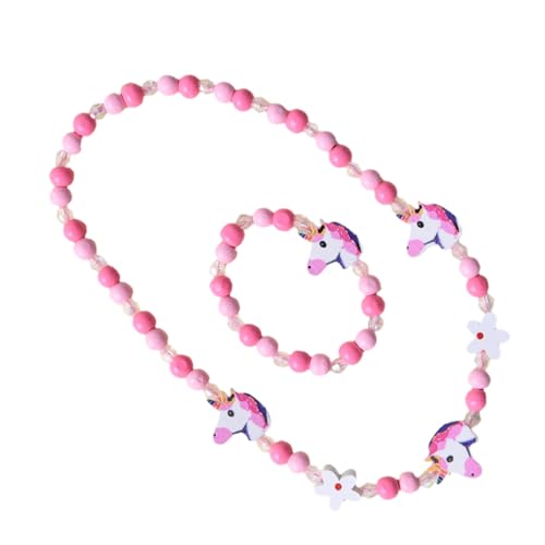 Baluue 2 Stück Teiliges Schmuckset mit Elastischem Einhorn Armband und Bunter Perlenkette Verstellbar Langlebig Farbenfroh für Mädchen Party Schule Kostüm und Alltag von Baluue
