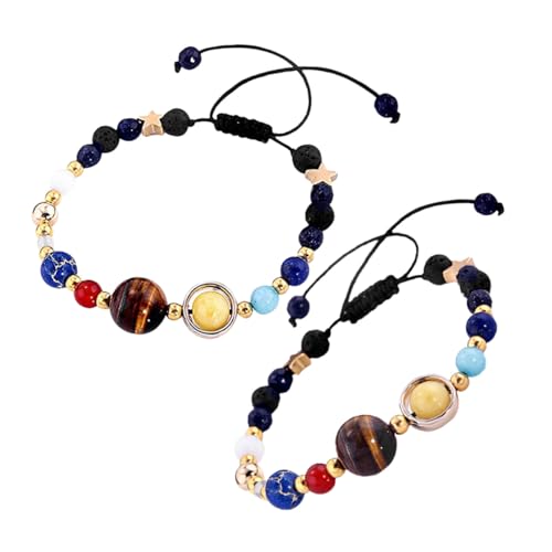 Baluue 2 Stück Teiliges Sonnensystem Armband aus Natürlichen Steinperlen Handgefertigtes Planetenschmuck Jungen und Mädchen Verstellbar Energetisierend und Stresslindernd für Alltag und von Baluue