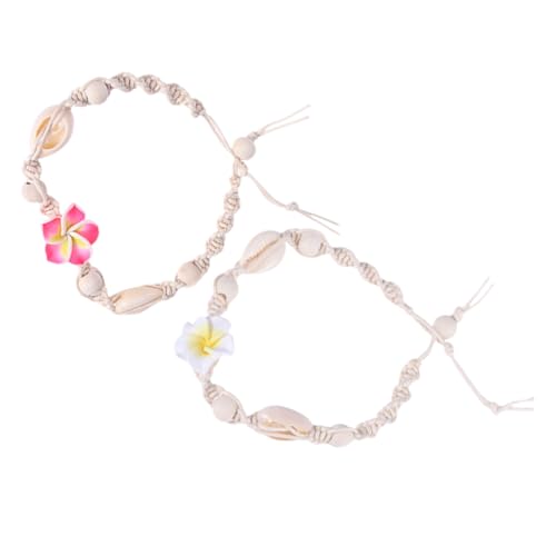 Baluue 2 Stück Verstellbare Boho Muschel Fußkette Damen Sommer Strand Schmuck mit Blüten Anhänger Geflochtenes Armband für Frauen Langlebig und Elegant für Alltag und Urlaub von Baluue