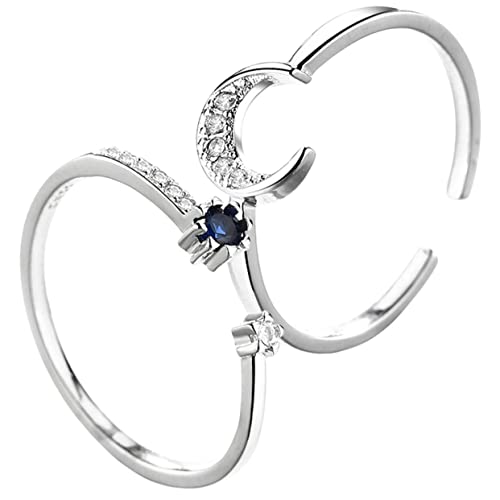 Baluue 2 Stück Verstellbare Damenringe Offene Ringe Schmuckset mit Blauem Stein und Glitzer Mond für Alltag Party Hochzeit Stilvoll Komfortabel Kombinierbar von Baluue