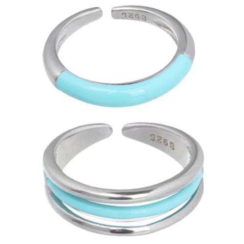 Baluue 2 Stück Verstellbare Ringe für Damen Silber Offene Finger Ringe mit Blauem Linien design Modischer Schmuck für Alltag Party Geschenk an Freundin und Ehefrau von Baluue