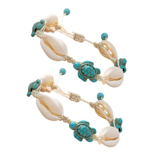 Baluue 2 Stück Verstellbares Boho Fußkettchen mit Muschel und Schildkrötenanhänger Vielseitiger Strand und Sommer Schmuck für Damen Natürliche Meeresmotive Handgefertigt von Baluue